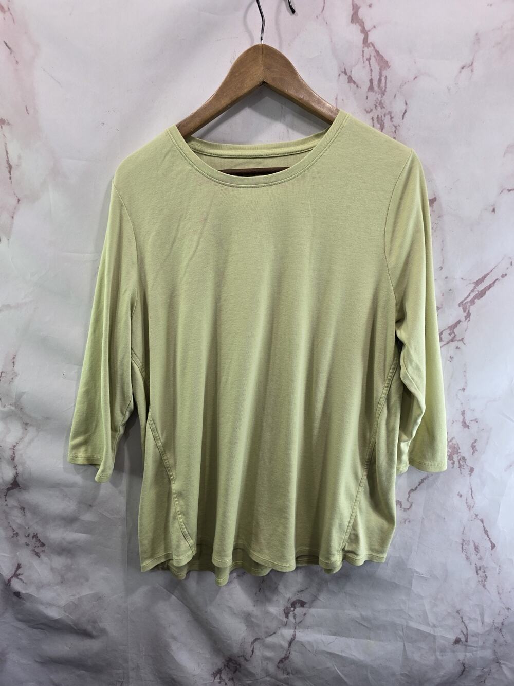 J Jill Shirt Womens XL Yellow Green Pima Cotton Tee T Scoop Flawed